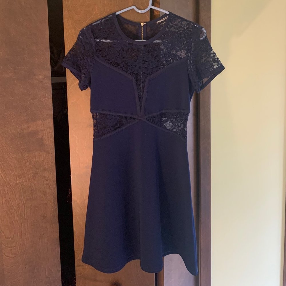 Express Dress Navy Lace Cutouts